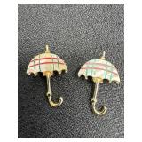 (2) Rainy Day Plaid Umbrella Brooches