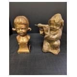 Gold painted chalkware bust of girl & Paper Mache