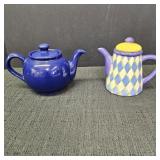 (2) Ceramic Teapots: Blue & Blue/Yellow/Purple