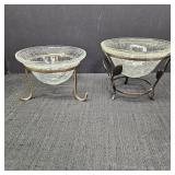 VTG Crackle Glass Bowls w/ Brass Pedestal Stands