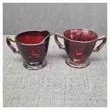 Ruby Red Glass Cream & Sugar Bowl