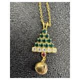 Christmas Tree Rhinestone Pendant w/ Bell