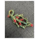 Rhinestone Holly Mistletoe Brooch