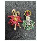 Double Candy Cane & Yule Candle Brooches