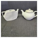 (2) White Porcelain Teapots