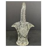 Cornflower etched pressed glass basket vase w/