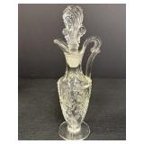 8" Floral Etched Clear Glass Cruet, Heisley(?)