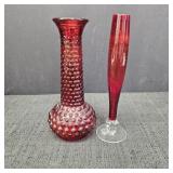 (2) Vintage Ruby Red Glass Vases