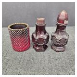 (3) Vintage Ruby Red Glassware: Avon Salt Shaker,