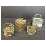 Gold-toned metal filigree 3pc set & miniture