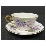 Purple violets floral tea china cup & saucer
