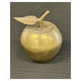 3.25" Brass Apple Trinket Box w/ Sculpted Leaf
