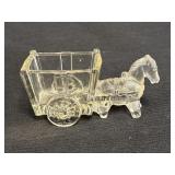 Vtg pressed glass horse & cart candy dish,