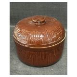 brown glazed stoneware casserole