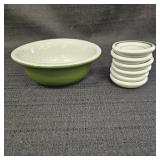 VTG Green Hall Bowl & Shenango China Suacers