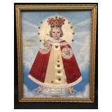 Framed print, Child of Prague, applied sequins &