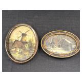 2 small pictures - Windmill Landscape Scene &