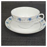 Blue Floral & Silver tone Teacup & Saucer