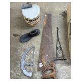 Electric can opener, hand saw, bracket/ hook, a