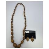 Wood Bead Necklace & Wood Dangle Earrings