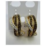 18K GEP BZ OTC White/Brown Rhinestone Earrings