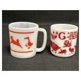 2 Hazel-Atlas Childï¿½s Milk Glass Mugs Farm