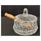 Cut clear glass condiment jar w/ a lid and a