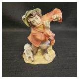 Flute Playing Boy w/ Sheep Hand Painted Figurine