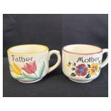 Vtg. "Father & Mother" hand-painted ceramic mugs