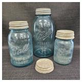 (3) Blue Ball Perfect Mason Jars w/ 4 Zinc Lids