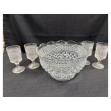 Vtg clear pressed glass large footed fruit bowl &