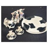Decorative miniature cow-themed resin tea set