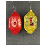 2 vtg Jewel Brite diorama Christmas ornaments w/