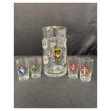 German Coat Of Arms Glass Beer Stein & Shot Glass
