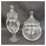 (2) Etched Glass Lidded Jars