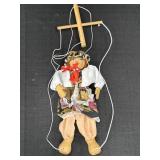 Wood carved marionette puppet, 9in