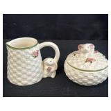 Avon Bunny Creamer & Sugar Set w/ woven pattern