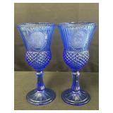 Avon cobalt blue glass goblets w/ George & Martha