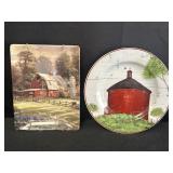 2 decorative collectible plates w/ barn scenes