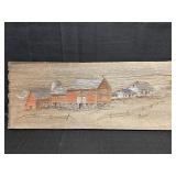 Fram Scene Panted on Wooden Plank