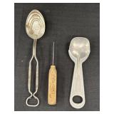 3 vtg kitchen utensils - Artificial Ice Co. metal
