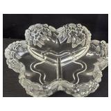 Clear glass 3 compartment serving dish w/ frosted