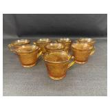 8 Tiara Amber Glass Sandwich Pattern punch cups