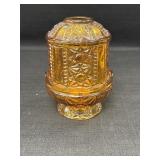 Amber glass stars & bars 2pc fairy lamp, 6.5in H