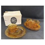 Tiara Amber Glass Sandwich Pattern Snack Set,