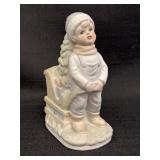 6.5" Porcelain Boy Pulling Sled w/ Christmas Tree