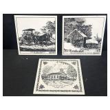 (3) Tile trivet plaque of The old homestead in