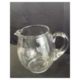 hand-blown clear glass pitcher w/ etched floral