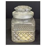 Clear Glass Square Canister Jar Diamond Pattern