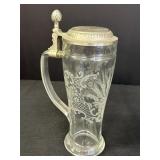 9.75' Etched Wheat Glass Stein w/ Pewter Lid